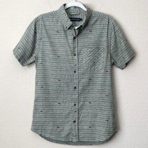 United By Blue Hemp Organic Cotton Fly Fishing Print Button Down Shirt